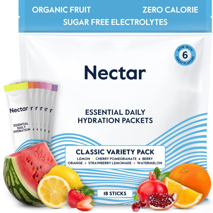 Nectar Organic Fruit Electrolyte Powder Hydration Packets, Variety 18 Pack