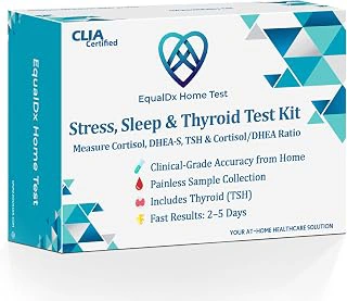4-in-1 Stress, Sleep & Thyroid Test – Cortisol Test Kit at Home with DHEA-S, TSH, Cortisol/DHEA Ratio | Adrenal & Thyroid Hormone Panel | Clinical-Grade Accuracy | Painless Collection