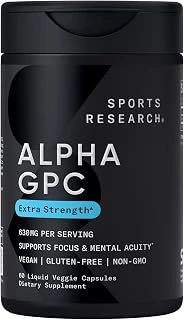Sports Research Alpha GPC 630mg Extra Strength for Focus & Cognitive Support, 60 Liquid Capsules