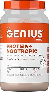 The Genius Brand Plant-Based Protein Powder with Adaptogenic Mushroom Blend, Chocolate