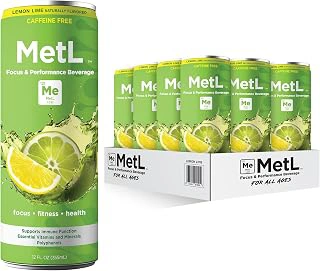 MetL Focus & Performance Drink, Caffeine Free, Zero Sugar, Lemon Lime, 12 x 12 oz Cans