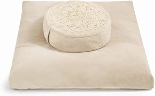 ellier Zafu & Zabuton Meditation Cushion Set with Buckwheat & Memory Foam (Khaki)