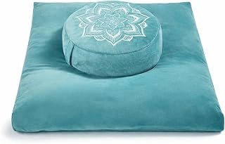 Meditation Zafu Cushion Set with Buckwheat Hulls & Memory Foam (Green)