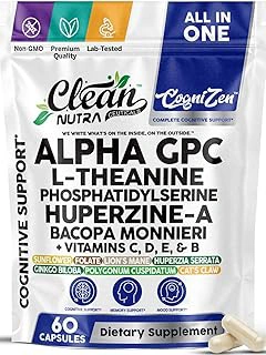 Alpha GPC 600mg Supplement | L Theanine Nootropic Brain Supplement with Bacopa Monnieri Lions Mane Resveratrol Ginkgo Biloba Huperzine A – Focus Memory Cognitive Support – 60 Vegetarian Capsules