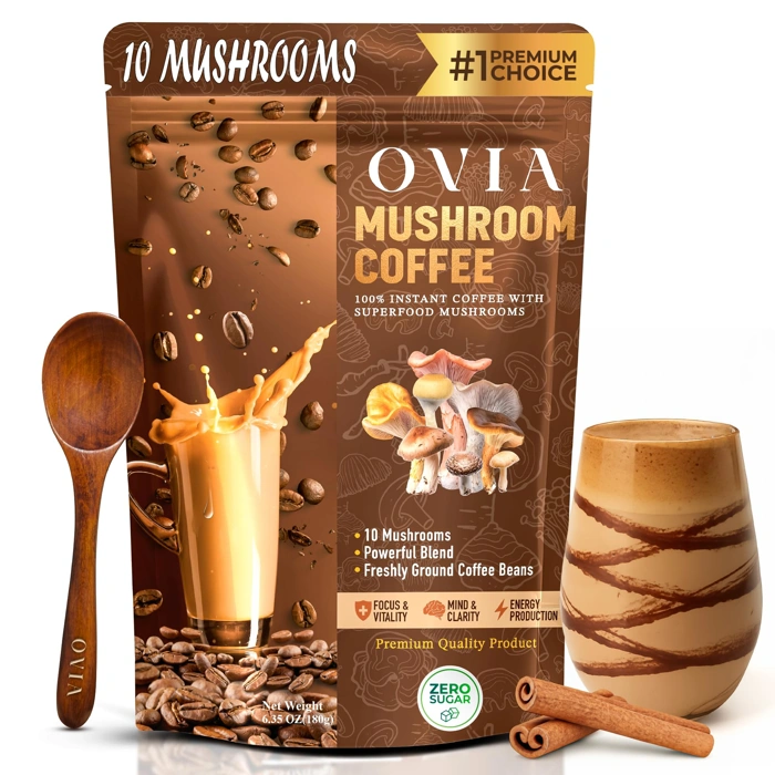 OVIA Natural 10 Mushroom Adaptogenic Instant Coffee with Lion’s Mane & Chaga