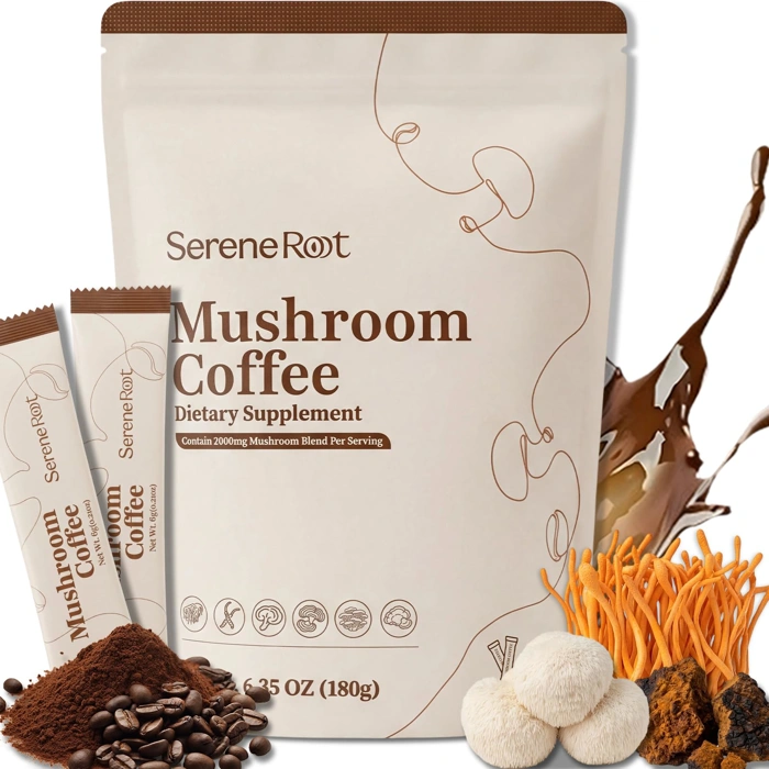 SereneRoot Instant Mushroom Coffee with Lion