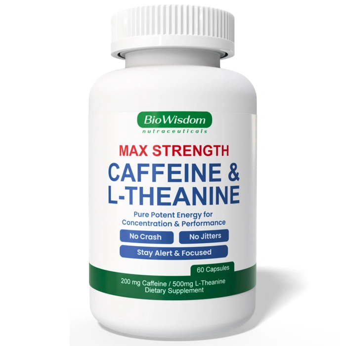 Caffeine L-Theanine Pills (200mg/500mg), 60 Count