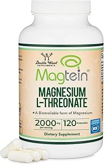 Magnesium L Threonate, Magtein - NSF Certified - Sleep and Cognitive Support – High Absorption – Most Bioavailable Form of Magnesium – 2,000 mg – 120 Capsules