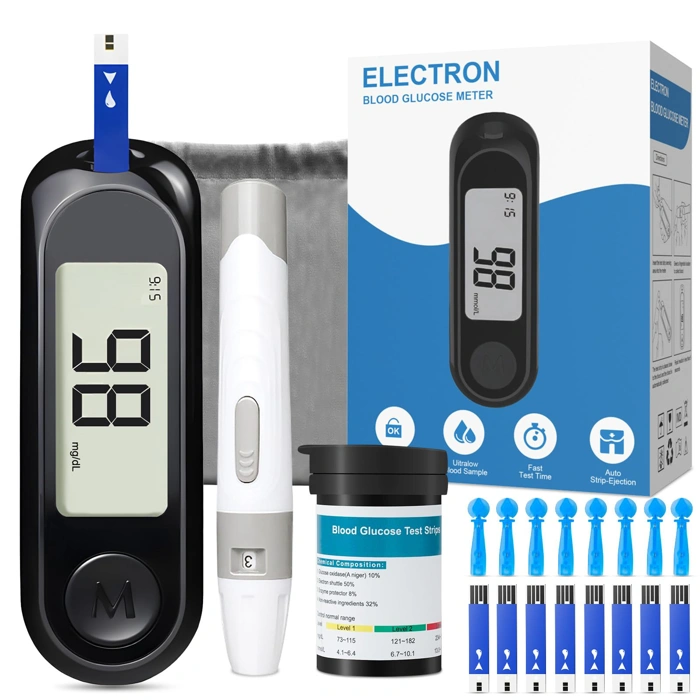 Blood Sugar Glucose Monitor Kit with 50 Test Strips & Lancets, Auto Eject, Large LCD