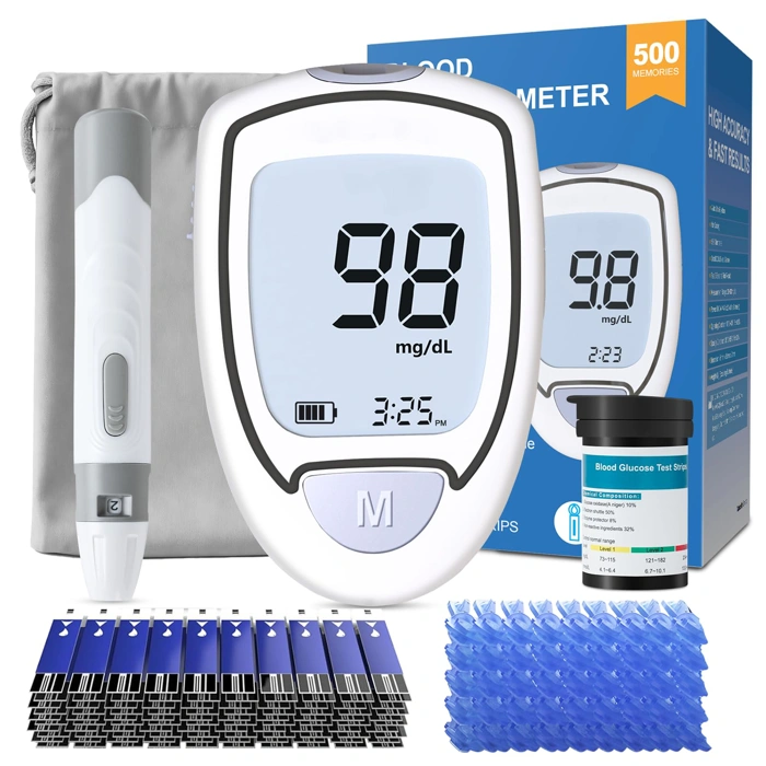 Glucose Monitor Kit with 50 Strips & Lancets, Auto Eject, No Coding, Large Display